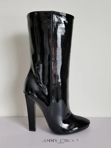 JIMMY CHOO HELENA SIMPLE Black SOFT Patent Mid Boots EU 37 38.5 40 I LOVE SHOES - Picture 1 of 7