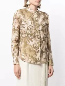 Zimmermann Shirt Size 1 /AU 10 /US 6 Palm Print Linen Blouse Hawaiin Long Sleeve - Foto 1 di 13