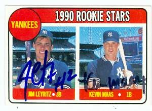 Jim Leyritz Kevin Maas autographed baseball card 1990 BCM #70 Rookie Stars