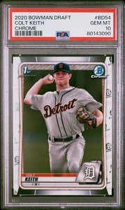 COLT KEITH 2020 BOWMAN DRAFT CHROME #BD54 1ST RC PSA 10 GEM MINT TIGERS