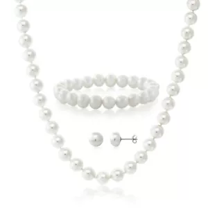Cultured Freshwater White Pearl Necklace Earrings and Bracelet Jewelry Set For - Picture 1 of 6