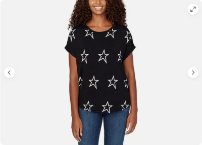 BUFFALO TOP MUJER CUELLO REDONDO ESTAMPADO ESTRELLAS (NEGRO SUPERESTRELLA PEQUEÑO) NUEVO CON ETIQUETAS Foto 1 de 3