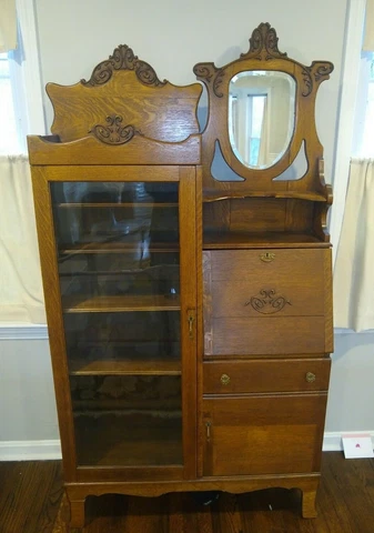 Antique Secretary Desk Antique Bookcase Side by Side Furniture Rare Victorian Cover