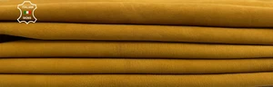 WASHED TANGERINE YELLOW ROUGH Italian Goatskin leather 2 skins 7sqf 1.3mm C2425 - Picture 1 of 7