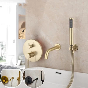 3Pcs Bathtub Black Mixer Wall Mounted Taps Hand Spray Swivel Spout Brass Faucet - Picture 1 of 33