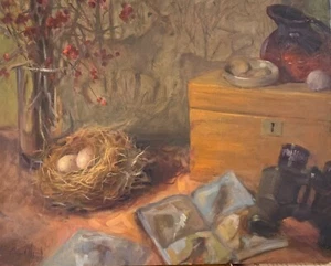 Gemälde Impressionist Realismus Blau Vogeleier Margaret Aycock Original Kunst - Bild 1 von 7