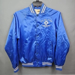 Vintage Auburn Sportswear Jacket Mens Medium Blue 80s Satin Bomber Work Wear USA - Picture 1 of 9