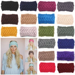 Women Solid Color Winter Crochet Knitted Braided Turban Headband Hair Head Band - Picture 1 of 21