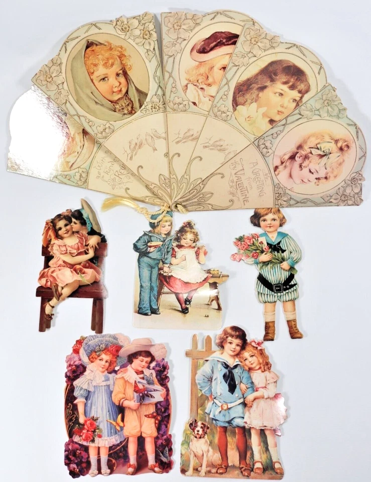 Vintagesque Valentine's Cards Cute Children and Reproduction Maud Humphrey Fan - Image 1 of 4