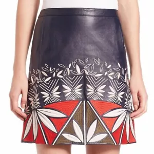 NWT Tory Burch Embroidered Leather Skirt Size 2 - Picture 1 of 7