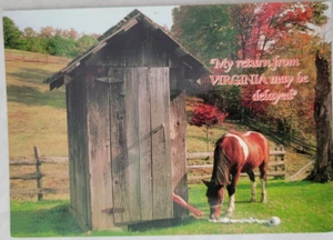 Outhouse Humor "My Return from Virginia May be Delayed" Postcard Unposted Horse - Picture 1 of 2
