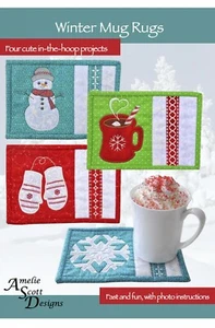 Winter Mug Rugs Four In-Hoop Projects Amelie Scott Designs Embroidery ASD198 - Picture 1 of 1