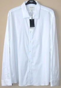 MENS M&S AUTOGRAPH SLIM FIT LONG SLEEVE SHIRT WITH STRETCH SIZE 4XL WHITE XXXXL - Picture 1 of 3