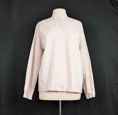 Vintage 90s Blouse Light Pink Pintuck Pleats Top Shirt Cotton Misses Size M - Image 1 of 4