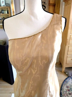 Joy Houston Hand-Designed Evening/Bridal Grecian Gown Gold Tulle over Satin  - Image 1 of 4