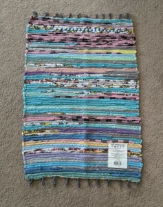 NWT RAG RUG COTTON TEXTILE HANDMADE MADE BY INDIA WITH TASSELS SIZE 20*30 - Picture 1 of 8