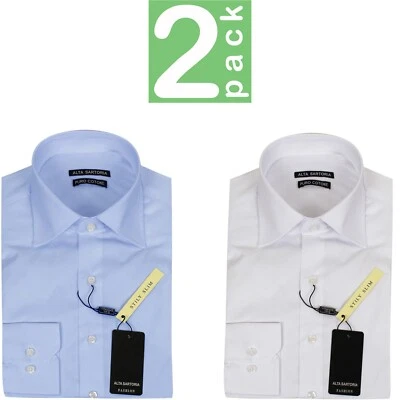 Set 2 Pezzi Camicia Uomo Slim Camicie Cotone Elegante Elasticizzata Moda VEQUE - Immagine 1 di 2