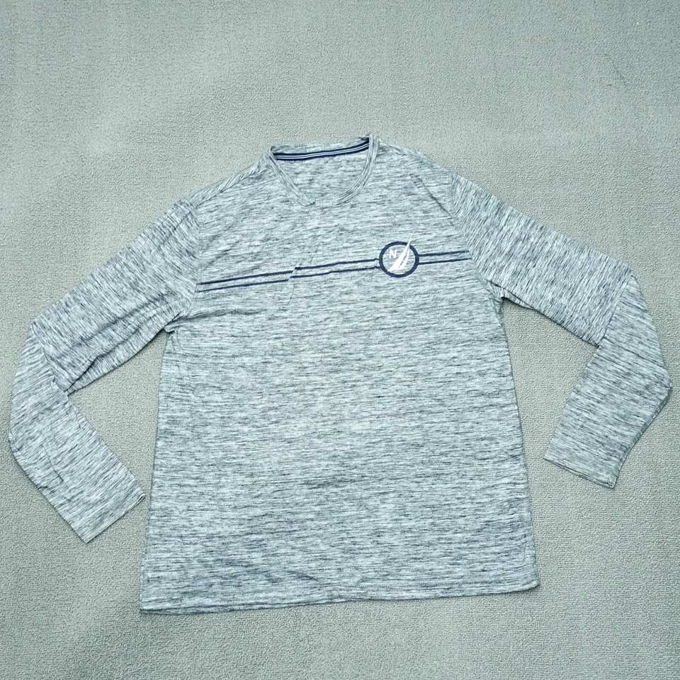 Camisa Nautica Manga Larga Hombre Talla Mediana Gris Rayas Cuello Redondo Mezcla Poliéster Foto 1 de 4