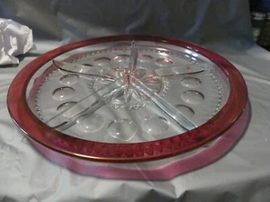 King's Crown Ruby Tiffin Franciscan 5-part glass divided relish plate, 13¾" - Picture 1 of 6