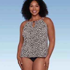 Aqua Green Women's Size Medium High Neck Tankini Top Animal Print - Picture 1 of 4