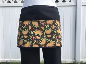 (Choose Print) Food server waitress waist Half apron 3 pocket  Restaurant Black - Picture 1 of 12