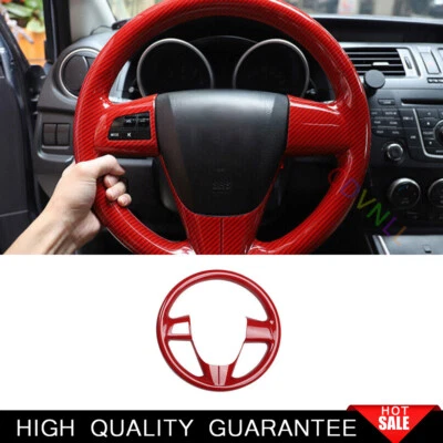 Cubierta de tira de volante ABS de fibra de carbono roja para Mazda 3 2011-2015 1 pieza Foto 1 de 4
