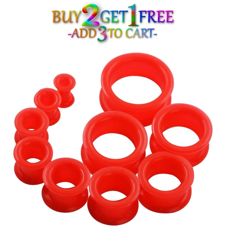 Par de TÚNELES OJALES DE SILICONA 26MM-50MM Medidores Doble Destello Oreja Delgada Grande 1029 Foto 1 de 3