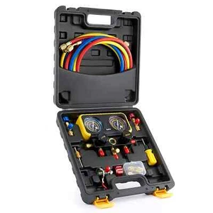 HVAC AC Manifold Gauge Set Recharge R410A R22 Refrigerant Safety Valves Hose - Picture 1 of 8