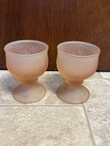 Vintage Kerzenständer matt rosa Glas Kelch mit Fuß 2er Set - Bild 1 von 4