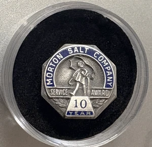 Vtg MORTON SALT CO Employee Service Award Pin: Sterling Silver; 10-Year Award - Picture 1 of 2