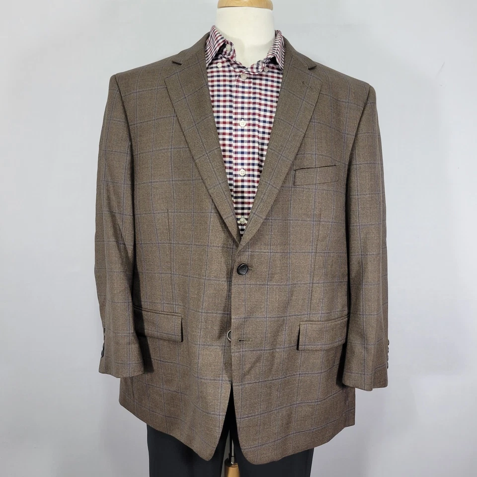 Joseph Feiss Gold Men's Sport Coat Blazer Two Button Brown Plaid Wool 48S - Image 1 of 4