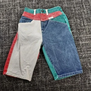Vintage Baby Guess Kids Multicolor Long Jean Shorts Denim Red Blue Green Size 6Y - Picture 1 of 10