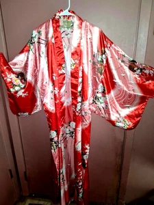 Vintage Kimono Japan Original Kimoto hellorange & pink hergestellt in Japan geräumig Einheitsgröße - Bild 1 von 4