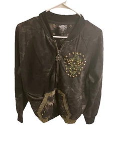 Blac Label Jacke Herren Gr. Medium schwarz gold Totenkopf Nieten durchgehender Reißverschluss Taschen Logo - Bild 1 von 17