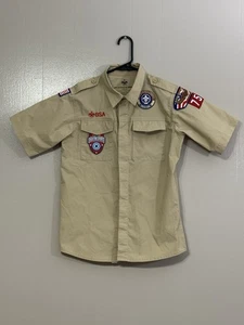 Boy Scouts BSA Uniform Shirt Short Sleeve Patches Size Youth Large  - Picture 1 of 10
