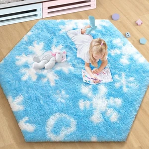 Forzen Prinzessin Zelt Teppich, 4x4,6 Fuß Frozen Teppiche für Mädchenzimmer, Flauschig Sn... - Bild 1 von 6