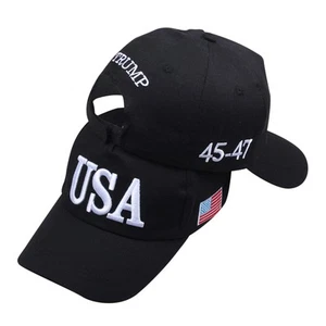 Mütze Kappe Trump USA 45-47 Flagge bestickt MAGA Trump Kampagne verstellbar (schwarz) - Bild 1 von 7