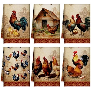 6 Pcs Farmhouse Kitchen Towels Chicken Rooster Kitchen Decor Farm Animal Hand... - Picture 1 of 7