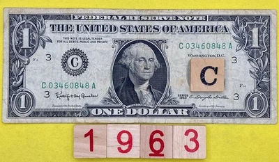 Vintage Series 1963 Fancy Serial Number $1 Dollar Bill C 03460848 A RARE FRN DC - Image 1 of 4