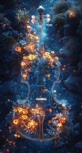 Canvas Art Artistic Blue Orange Floral Violin Wall Picture Poster Print - Picture 1 of 22