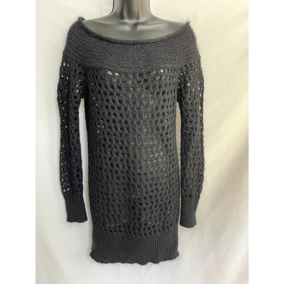 Платье-свитер Kate Moss Topshop Mohair Blend Y2K черное вязаное крючком 8 сделано в Италии  - Изображение 1 из 4