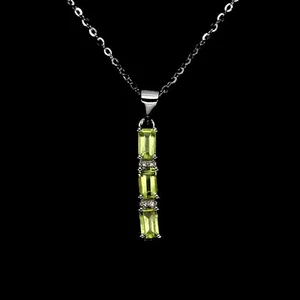 Mother Day 925 Sterling Silver Necklace Octagon Peridot 5x3mm Jewelry 18 inch - Picture 1 of 13