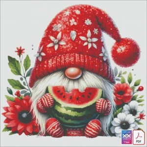 Watermelon Gnome DIGITAL DOWNLOAD Counted Cross Stitch Pattern PDF Saga - Picture 1 of 6
