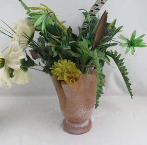 Blumenvase groß Glas Dusty Rose strukturiert skulptural gewellt mundgeblasen Pontil - Bild 1 von 7