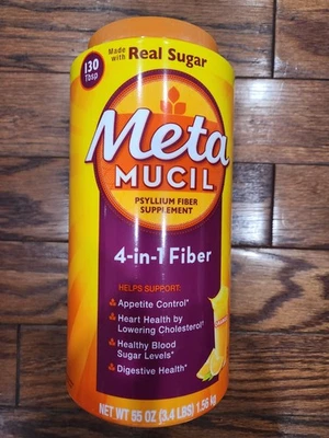 SUPLEMENTO DE FIBRA DE PSYLLIUM SABOR NARANJA AZÚCAR REAL METAMUCIL 130 TBS 55 OZ 27/08 Foto 1 de 4