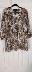 Maggie Barnes Bluse 2X (22/24W) Animal Print Perlen & Plissee Tunika Top - Bild 1 von 13