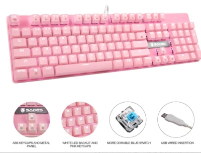 Feels super good Pink gaming Mechanical  Keyboard White LED Backlit Original $79 - Image 1 of 4
