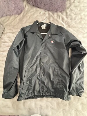 Champion нейлона куртка кнопка дождя пальто черный мужской маленький - Изображение 1 из 4