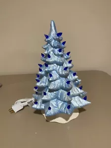 metalic blue ceramic christmas tree with power cord - Picture 1 of 3