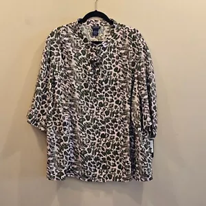 NWT Women's Doncaster 100% Silk Hidden Button Up Blouse Green/Black/Pink 22W - Picture 1 of 10